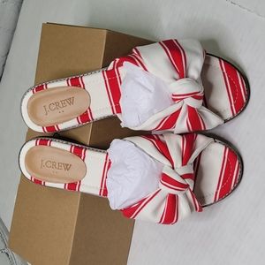 NWT J. Crew printed knot slide sandals Red And White